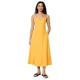 Amazon Essentials Damen Fit & Flare Sommer Midikleid aus Baumwollpopeline, Goldgelb., S