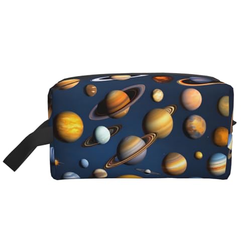 Bolsa de cosméticos de viaje, bolsa de almacenamiento con impresión de paisaje de Júpiter, organizador portátil de artículos de tocador y maquillaje para mujeres, hombres, uso diario, Planetas del