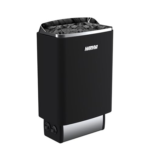 Harvia Top Steel Elektrische Saunaofen 4.5kW mit integrierte Steuerung für die Wandmontage (M45 Schwarz ohne Saunasteine)