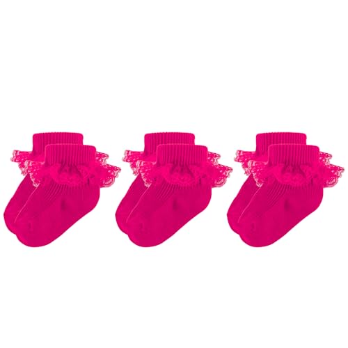 Baby Girl Ruffle Socks Eyelet Double Lace Turn Cuff Ankle Frilly Dress Socks for Newborn/Infant/Toddler/Little Kids