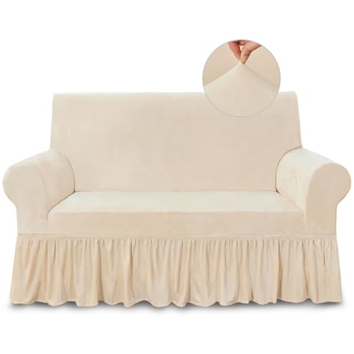 NICEEC Loveseat Cover Super Soft 1-Piece Slipcover for Loveseats Beige