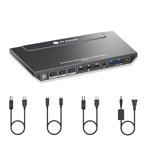 AV Access Docking Station KVM Switch 1 Laptop & 2 Desktop PCs, Dual 4K@60Hz Monitors, EDID...