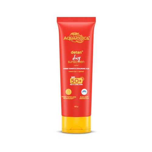 Aqualogica Detan+ Dewy Lightweight Sunscreen Gel with SPF 50+ & PA++++ | For UVA/B & Blue Light Protection | For Normal, Sensitive & Dry Skin | Tan Removal & No White Cast | For Men & Women | 125 g