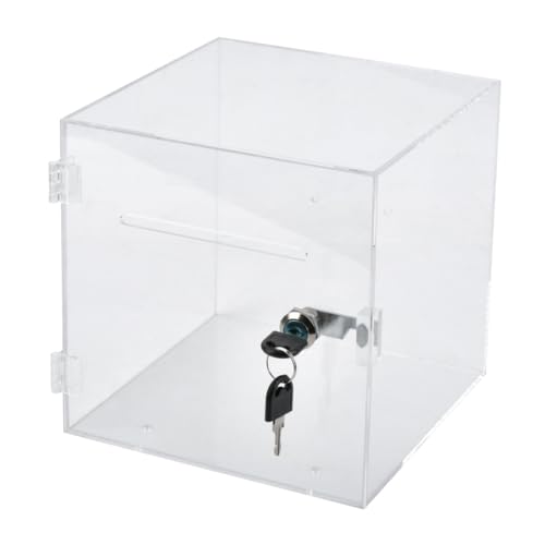 POUMUE Caja de Donación de Acrílico con Cerradura 200×200×200mm, Caja de Donaciones con Candado, Urna Metacrilato con 2 llaves, Transparente Caja de Donación Acrílica para Votar Donación Acción Sorteo