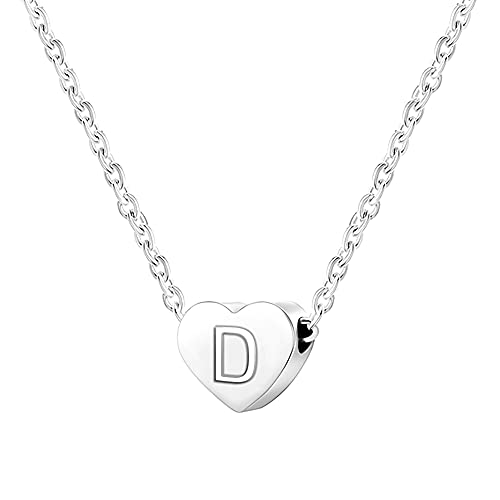 Jude Jewelers Stainless Steel Heart Shaped Alphabet Initial Letters Charm Collar Statement Pendant Necklace (Silver-D) by JUDE - Used condition - US$7.12