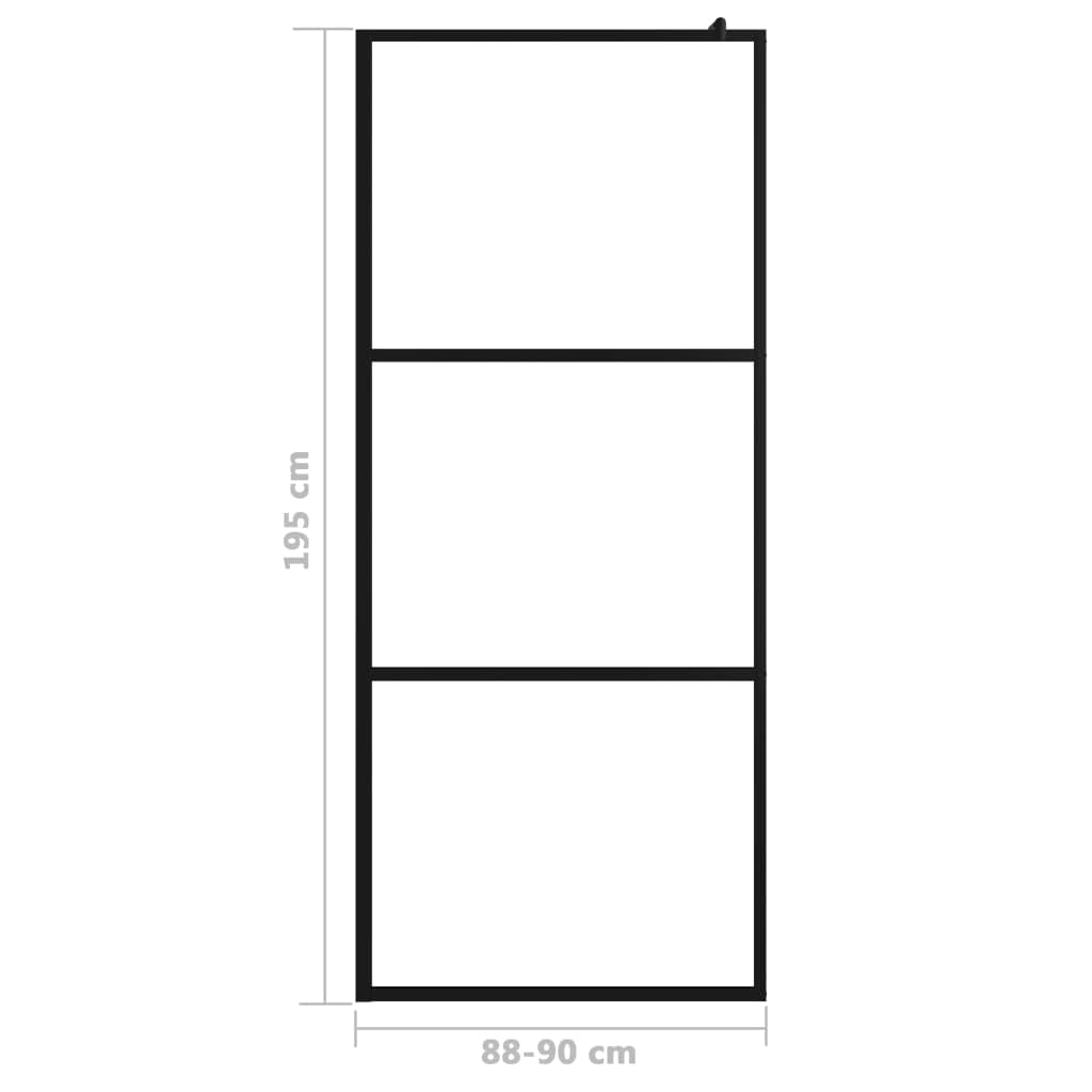 Mampara de ducha de cristal templado de color negro, 90 x 195 cm, cristal de seguridad de 5 mm con marco de aluminio, perfil ajustable y barra de apoyo flexible para un fácil montaje