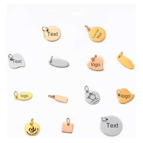 60-200 Pcs Metal Charms for Jewelry Making,Stainless Steel Plated Logo Charms,Various Styles Jewelry Tags Charms,Laser Engrave Jewelry Label,Custom Jewelry findings,Metal Charms Tags Cover
