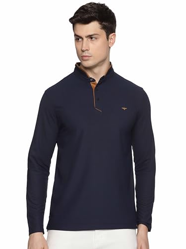 Image of STELLERS Men's Henley Collar T-Shirt | Wrinkle Free | Quick Dry | Full Sleeve | Regular Fit
