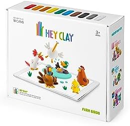 HEY CLAY Farm Birds Set – Colourful Modeling Air Dry Clay for Kids – Air Dry Clay Kit 15 cans and sculpting tools with Fun Interactive Instructions App