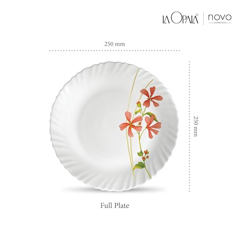 Image of La Opala Novo Collection Opal Glass Crockery | Full Plate Set of 6 | Coral Charm Design | Plates for Dining & Gifting | Microwave Safe | 100% Vegetarian | Extra Strong | Super Light & White
