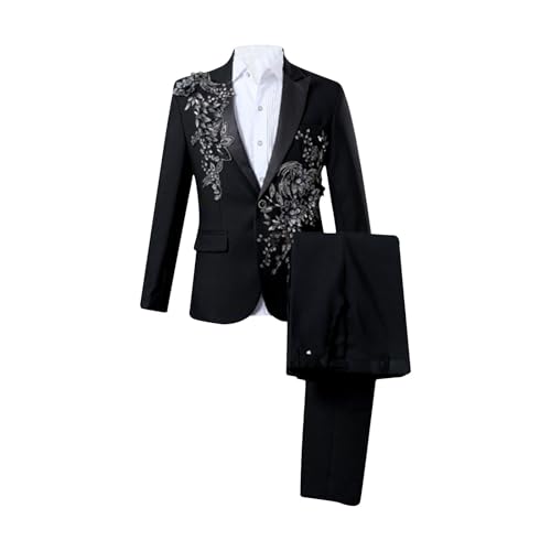 Men's 2 Pieces Luxury Embroidered Suits One Button Dinner Tuxedo Jacket Pants Prom Wedding Elegant Blazer Dress Suit