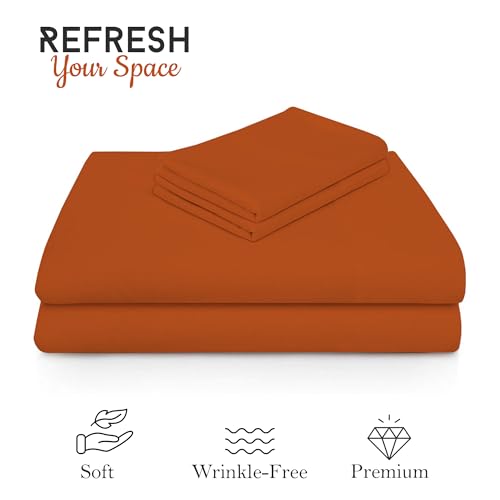 Image of FRESH FROM LOOM Microfiber Hypoallergenic Solid Plain Queen Size Bedsheet with 2 Pillow Covers - 240 TC (Size- 90 x 95 inch | Saffron| Solid)