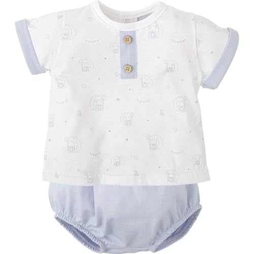 BABIDU Conjunto para Bebé Niño con Camiseta de Manga Corta Estampada y Ranita Lisa a Juego, Cierre Trasero con Botones, Tejido de Algodón Suave, Ropa Cómoda y Fresca para el Verano