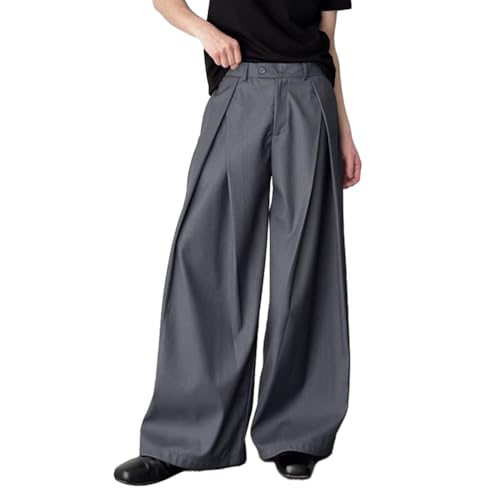 THWEI Men's Baggy Wide Leg Pants Zipper Fly Pleated Trousers Casual Dress Pants with...