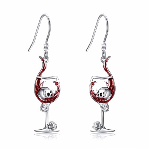 Gothic Earrings 925 Sterling Silver Fish Hook/Wine Dangle Drop Earrings Gothic Skeleton Skull Jewelry Mothers Gifts for Women Mom Grandma