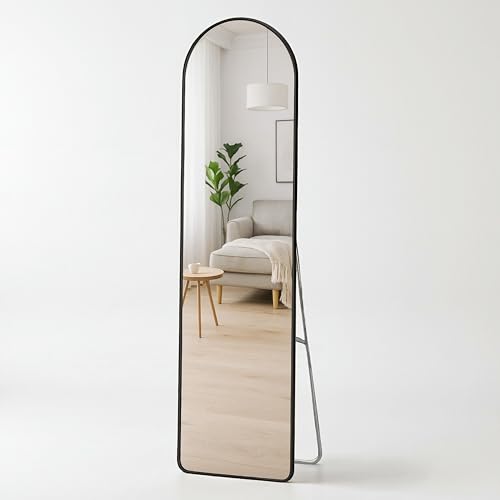 Image of Art Street Cheval Mirror 4.5 Feet Arch Mirror for Bedroom | Full Length Dressing Mirror Aluminum Frame with Stand for Living Room, Dressing Room (Black, 37x147 CM)