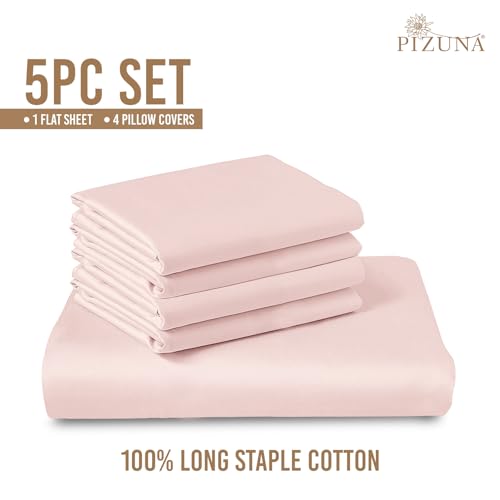 Image of Pizuna 100% Cotton Bedsheet Super King Size Light Pink, 800 Thread Count Long Staple Combed Cotton Flat Bedsheets 108x108 Inches with 4 Pillow Covers, Bed Sheet for Super King Size Bed