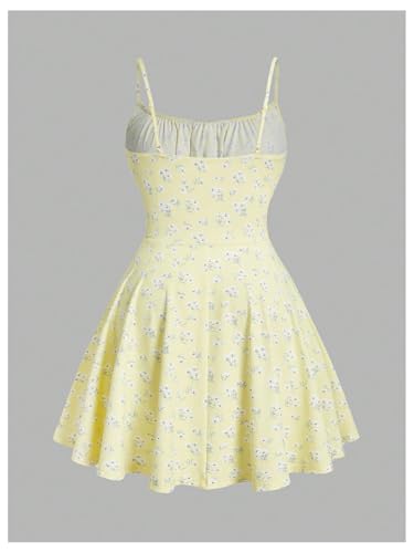 Image of Floerns Women's Plus Size Boho Floral Milkmaid Bow Tie Ruched Cami Summer Holiday Flowy Mini Dress