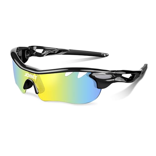 [Jobet] スポーツサングラス 偏光レンズ 超軽量 UV400 紫外線カット TR90 TAC 交換レンズ5枚 男女兼用 野球 登山 釣り 自転車 ドライブ バイク ランニング (ブラック)の商品画像（Amazon）
