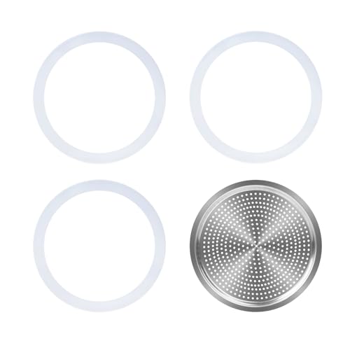 UPOHYEE Moka Junta y filtro de aluminio para 9 tazas de cafetera de inducción para cafetera de café universal, 3 anillos de sellado de silicona + 1 filtro