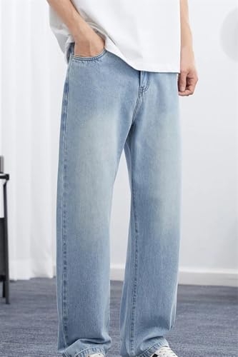 Men's Spring Summer Straight Leg Jeans Korean Style Loose Fit Thin Washed Retro Denim Trousers ﻿3