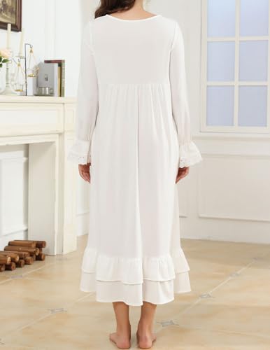 Women's Victorian Nightgown Soft Cotton Sleepwear Long Sleeve Princess Nightdress with Pockets4