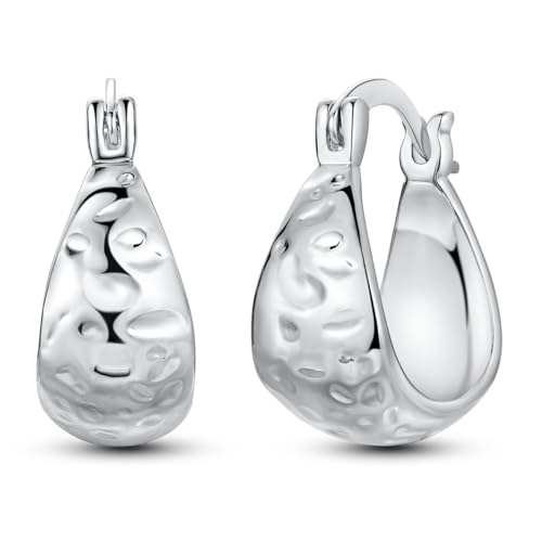 Hapour Sterling Silver Chunky Hoop Earrings for Women Hypoallergenic Thick Lightweight Huggie Earring Everyday Hoop Earrings