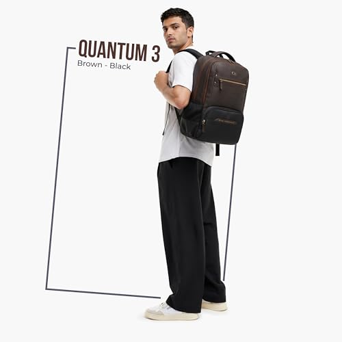 Image of Gear Quantum 3 18 inch /29L Antitheft Large Faux Leather Water Resistant Laptop backpack with Raincover /Laptop backpack /Casual Backpack /Daypack /Travel Backpack /College Bag For Men /Women(Brown-Black)