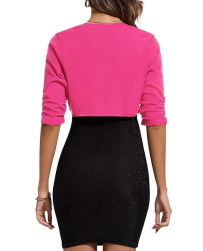 Image of MINTLIMIT Bolero Cardigans for Women Ruched 3 /4 Sleeve Open Front Cropped Cardigan Boleros Shrug Jackets for Evening Dresses
