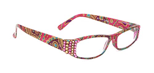 Florence, Bling Women Reading Glasses Adorned with Rose and Light Colorado Genuine European Crystals Paisley Pink. NY Fifth Avenue.