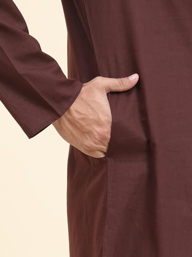 Image of SKAVIJ Mens Cotton Casual Wear Modern Kurta Shirt for Everyday Use Yoga Outfit Brown X-Large