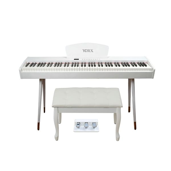 YORX 88-Key Hammer Action Digital Piano with Dual Bluetooth Connectivity White YR-102 WH