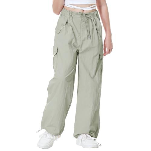 Image of Rolanko Parachute Pants for Girls Y2K Cargo Trousers with Pockets Harajuku Jogger Pants Kids 4-14 Years