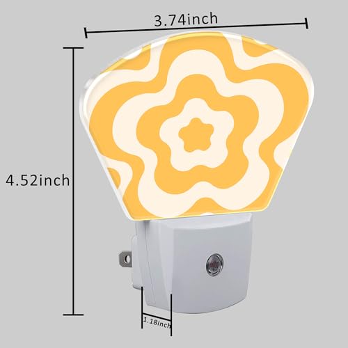 Image of Retro Flower Swirl Night Light Plug into Wall, Yellow Flowers Night Light with Dusk to Dawn Sensor for Kid Girls Boys Women Men Bedroom, Hallway, Kitchen, Bathroom, Stairs Decor