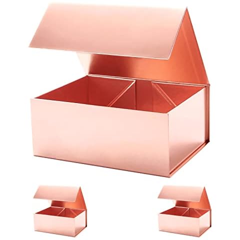 ROSEGLD 3 Gift Boxes 9x6.5x3.8 Inches, Christmas Gift Boxes with Lids, Bridesmaid Proposal Boxes, Rose Gold Gift Boxes with Magnetic Closure (Glossy Rose Gold) Cover