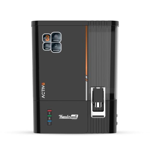 Image of Thunderwell ACTIV8 RO UV UF Water Purifier for Home | Zinc Copper Alkaline | 12 Stage Purification | TDS Controller | 10L Storage Tank | Black
