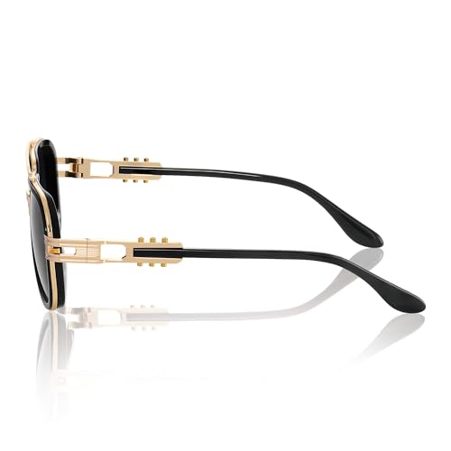Image of Men's Acetate Aviator Sunglasses - Sculptural Metal Frame with Structured Temple Detailing & UV400 Lens Protection