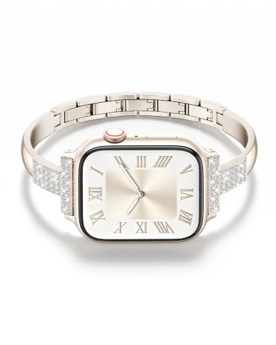 Image of VISOOM Starlight Apple Watch Bands Iwatch Bracelet for Women 42 /41 /40 /38mm, Jewelry Metal T-Shaped Bands for Dressy Apple watch Series SE 11 /10 /9 /8 /7~1 Band Thin Slim Fancy Bling Women On Daily /Gift