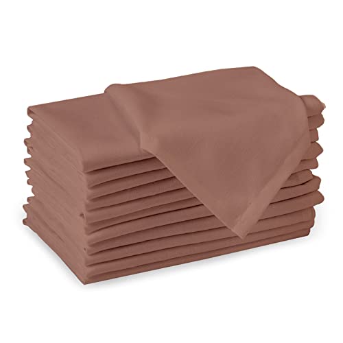 Encasa Homes Serviettes de Table unicolores - Lot de 12 - Lavables, carrées, 100% Coton - pour Les dîners de Famille, fêtes d'intérieur et d'extérieur et Usage Quotidien (43x43 cm, Bronzer)