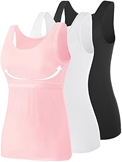 Vislivin Cotton Tank Tops with Shelf Bra for Women Stretch Tanks Wide Strap Undershirts
