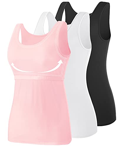 Image of Vislivin Cotton Tank Tops with Shelf Bra for Women Stretch Tanks Wide Strap Undershirts