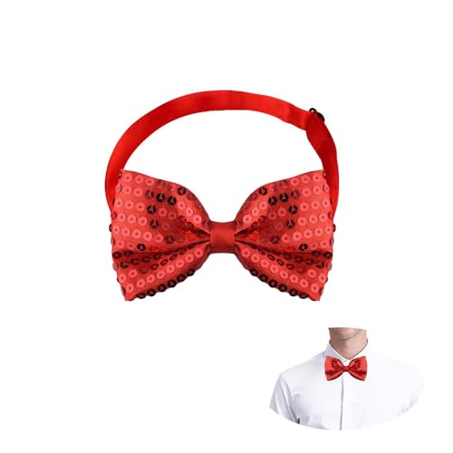 Glitter Red Sequin Bow Tie for Men Women Adjustable Neck Ties for Kids Teens 5' Sparkly School Uniform Large Bowtie Neckties for Women Men Clip on Ties for Boys Girls Pre-Tied Red Tie for Adults