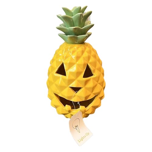 Lumières de citrouille d'Halloween en résine jaune statue ananas lumineuse
