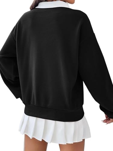 Remidoo Women's Contrast Collar Sweatshirt Casual Oversized Long Sleeve Pullover2