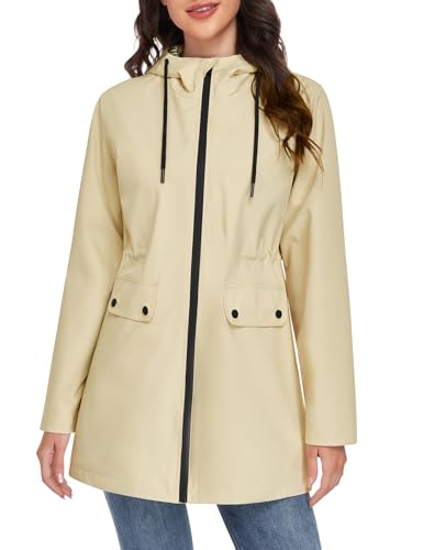 Yuson Girl Manteau Femme mi Saison Long Léger Manteau Parka Coupe Vent Élégante Veste de Printemps avec Capuche Cordon de Serrage Décontracté Blouson pour Printemps...