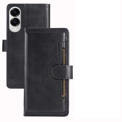 Étui Samsung S25 Plus noir en cuir à rabat doté d'un double portefeuille multi-slots
