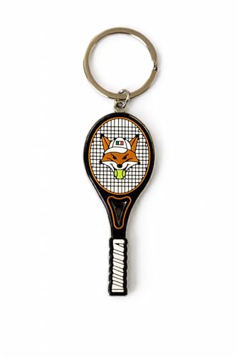 Shop and Solve Portachiavi Racchetta da Tennis con Volpe tricolore metallo e PVC - Idea Regalo per Appassionati di Tennis, Accessorio per Chiavi Zaino Borsa Auto