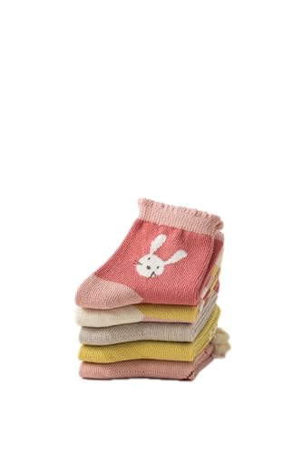 Nemo Baby Boy Girl Cotton Crew Socks, 5 Pairs, Cherry and Bunny Design, Pink and Yellow, 3-12years3