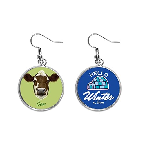 Pendientes de gota con estampado de vaca marón y blanco para invierno