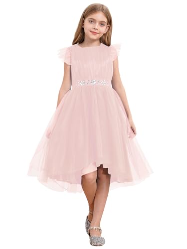 Xnihocha Elegante vestido de niña festivo Midi flores niña vestidos sin mangas vestido de dama de honor vestido de fiesta, Rosa., 98-104
